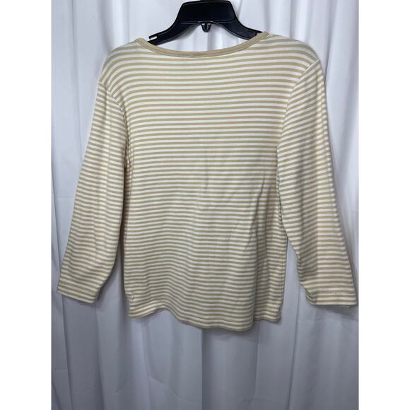 Chico's t-shirt knit tee women's 8 small white tan stripe v neck button detail - Picture 8 of 11